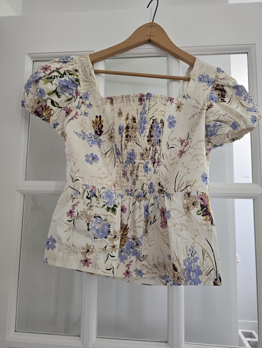 ANTHROPOLOGIE Peplum Puff Sleeve Square Neck French Country Floral Blouse NWOT - Picture 8 of 15